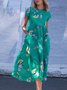 Casual Short Sleeve Cotton-Blend Floral Weaving Dress