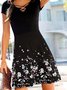 Short Sleeve Printed V Neck Floral Knitting Dress