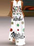 Vintage Floral Printed Statement Sleeveless V Neck Casual Knitting Dress