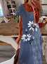 Short Sleeve Holiday Scoop Neckline Floral Printed Knitting Dress