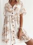 Cotton-Blend Casual V Neck Printed Women Dress
