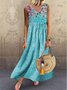 Holiday Floral Paneled Sleeveless Weaving Dress