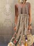 Casual Holiday V Neck Sleeveless Geometric Floral Printed Weaving Dress