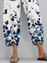 Floral  Shift  Printed  Polyester Vintage  Summer  Blue Pants