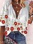 3/4 Sleeve Shift Casual Cotton-Blend Blouse