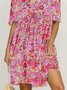 Holiday Floral Cotton-Blend Short Sleeve Women Dress