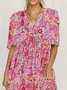 Holiday Floral Cotton-Blend Short Sleeve Women Dress