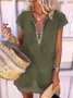 Cotton-Blend Short Sleeve Vintage Weaving Dress