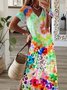 Short Sleeve Casual Leopard Floral-Print Knitting Dress