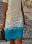 Summer Leisure Vacation Beach Wave Printing Straight cylinder Holiday V Neck Weaving Dress