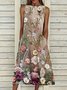 Pockets Crew Neck Sleeveless Floral Weaving Dress