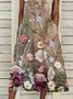 Pockets Crew Neck Sleeveless Floral Weaving Dress