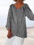 Stripes Casual Long Sleeve High Low Top