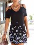 Summer Leisure Vacation Hit Color Flowers Short Sleeve Crew Neck Knitting Dress