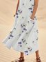 Holiday Elastane Floral Butterfly Printed Long Sleeve Weaving Dress