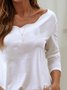 Simple Petal Neckline Cotton-Blend Solid Long Sleeve T-shirt
