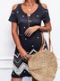 Casual Shift Crew Neck Printed Weaving Dress