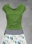 Summer Leisure Vacation Plant Pattern Leaf Printing Short Sleeve Crew Neck Knitting Dress
