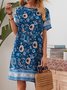 Casual Floral Printed Crew Neck Weaving Dress