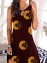Cotton-Blend Resort Butterfly Floral Printed Scoop Neckline Knitting Dress