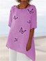 Women Crew Neck Casual Holiday Purple Animal Half sleeve Cotton Tunic