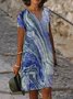 Summer Leisure Vacation Sea Short Sleeve Floral-Print Casual Weaving Dress