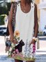 Fun Cat Floral-Print Casual U-Neck Sleeveless Weaving Dress