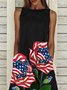 Crew Neck Floral Flag Printed Casual Sleeveless Weaving Dress
