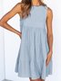 Casual Round neck Sleeveless Cake Stitching Large-length Loose Solid Weaving Dress