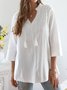 Stand Collar 3/4 Sleeve Solid Cotton Top