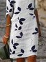 Women Leaf Casual V Neck Vacation Short Sleeve Linen Dress
