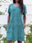 Geometric Printed Short Sleeve Crew Neck Casual Pocket Mini Knitting Dress