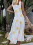 Boho Yellow Polka Dots Printed Sleeveless Casual Maxi Weaving Dress