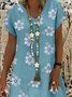 Cotton-Blend V Neck Floral Casual Weaving Dress