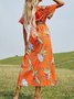 Boho Casual Floral Chain Printed A-line Loose Maxi Weaving Dress