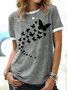 Crew Neck Cotton-Blend Casual Butterfly Shirts & Tops
