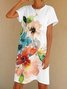 Simple Short Sleeve A-Line Printed Knitting Dress