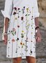 Long Sleeve Floral Printed Cotton-Blend Shirt Collar Dresses