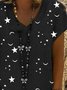 Vintage Star Moon Printed Casual V Neck Short Sleeve  Dress