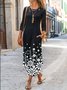 Cotton-Blend Shift Long Sleeve Floral Dresses