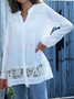 Lace Stitch Long Sleeve V-neck Button Blouse for Women