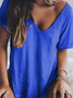 Women Casual Loosen V-Neck Solid Summer Short Sleeve T-shirt