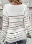 Striped Autumn Elegant V neck Acrylic Daily Long sleeve Loose Regular Sweater for Women