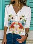 Casual V Neck Long Sleeve Cotton-Blend Shirts & Tops