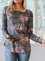 Casual Floral & Camo Printed Lace-Accent Henley Long Sleeve T-Shirts & Tops