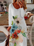 Printed Long Sleeve Floral Cotton-Blend Dress
