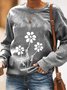 Casual and simple floral print round neck long-sleeved polyester cotton sweatshirt