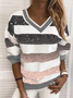 Long Sleeve Casual Cotton-Blend Geometric Tops