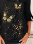 Butterfly Printed  Long Sleeve Round Neck Casual T-shirt & Top
