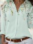 Shirt Collar Floral Floral-Print Long Sleeve Blouse
